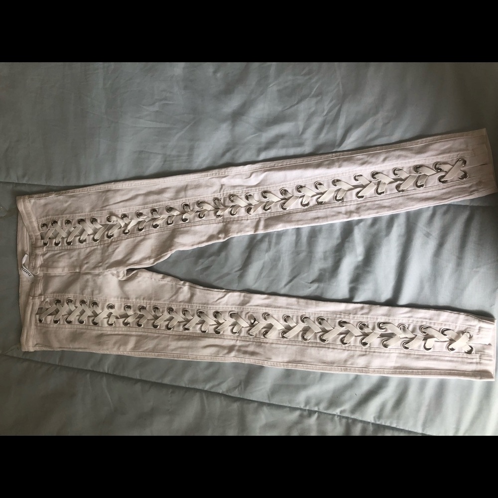 White Lace Tie Pants
